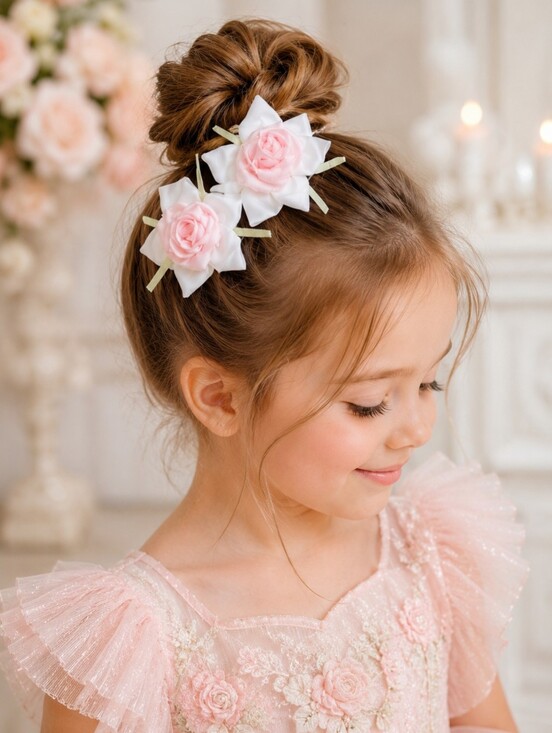 Shimmy Shimmy Inc. Other - Pink Rose Hair Clips Set of 2 Boutique Flower Girl Hair Bows